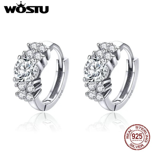 WOSTU Hot Sale 925 Sterling Silver Streamers Shining Petals Hoop Earrings For Women Engagement Wedding Fashion Jewelry CQE485