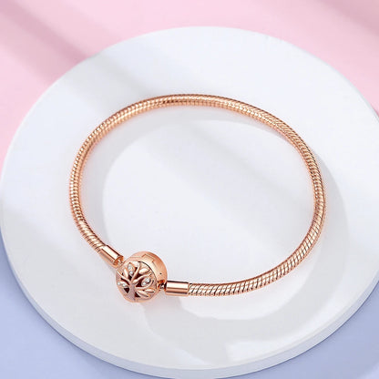 Danturn 925 Sterling Silver Bracelets Rose Gold Family Tree Clasp Snake Chain Bracelets Women Charm Bracelets Free Shipping