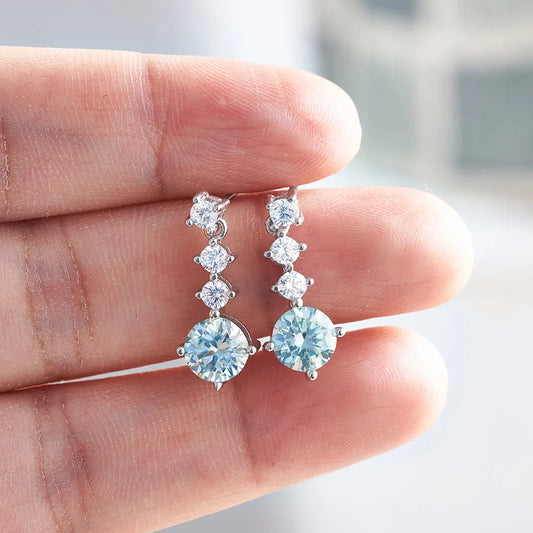 925 Sterling Silver 1 Carat Blue Color Moissanite Women Drop Earrings Engagement Gift Fine Jewelry Dating Party Gift