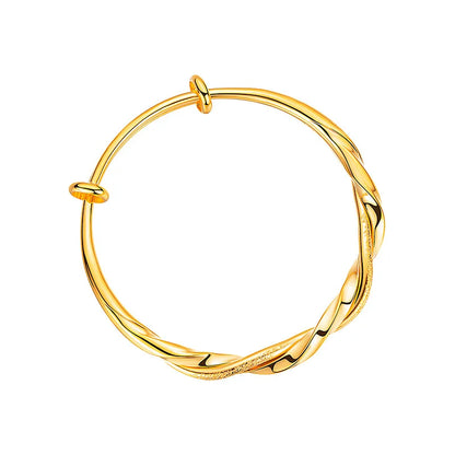 24K Real Gold bangle 9999 Niche Premium Twist Push-Pull Half Studded Sand Half Glossy Twist Bracelet for Women Fine Jewelry