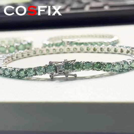 3-6.5mm Men Moissanite Bracelet For Women s925 Silver Green Moissanite Tennis Bracelet For Women D Color Moissanite Tennis Chain