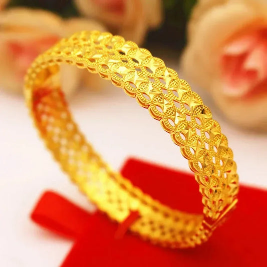 Korean Style Simple New Brass Gold Plated Jewelry Women's Vietnamese Shagin Bracelet Open Imitation Gold Bracelet for Women